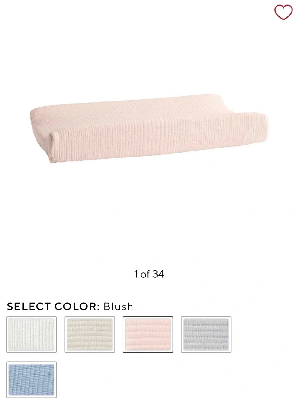 Pottery Barn Blush pink Ribbed organic Changing Pad Cover